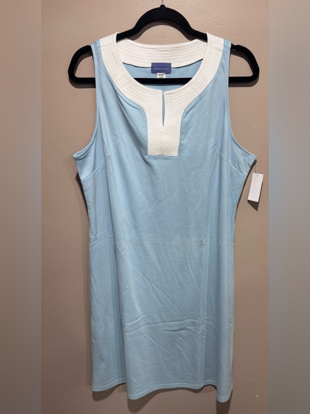 Laura Scott Light Blue Sleeveless Dress with White Trim XL